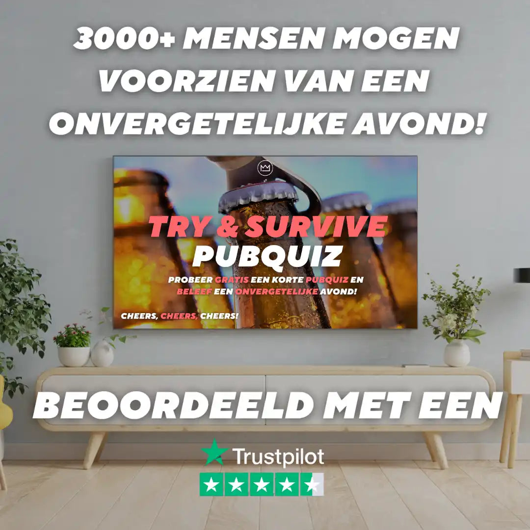 TV die een pubquizadvertentie weergeeft.