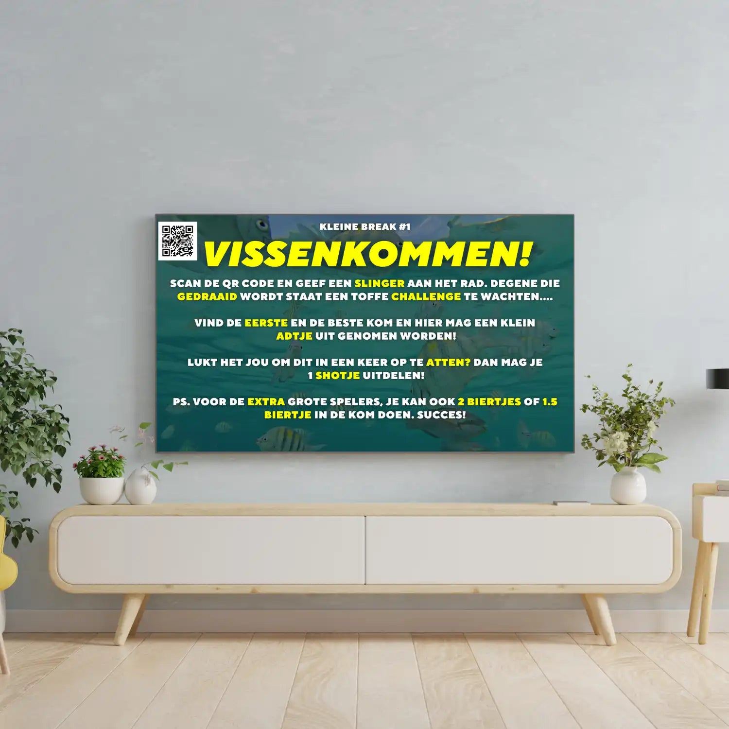 Televisie die een game-advertentie weergeeft.